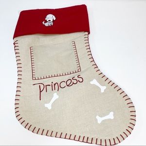 Dog Christmas Stocking Princess Embroidered Whip Stitched NWOT